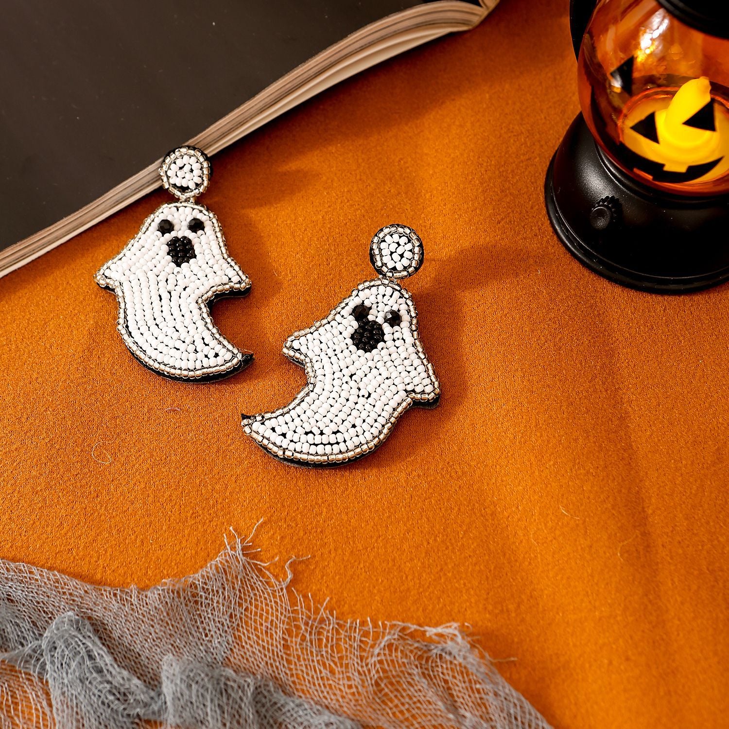 Wholesale Halloween Hat Ghost Creative Rice Bead Pumpkin Bat Exaggerated Earrings